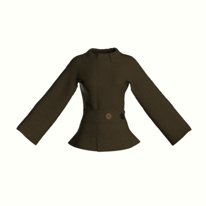 A dark brown long-sleeve jacket with a structured collar and a double button closure, shown against a plain white background.